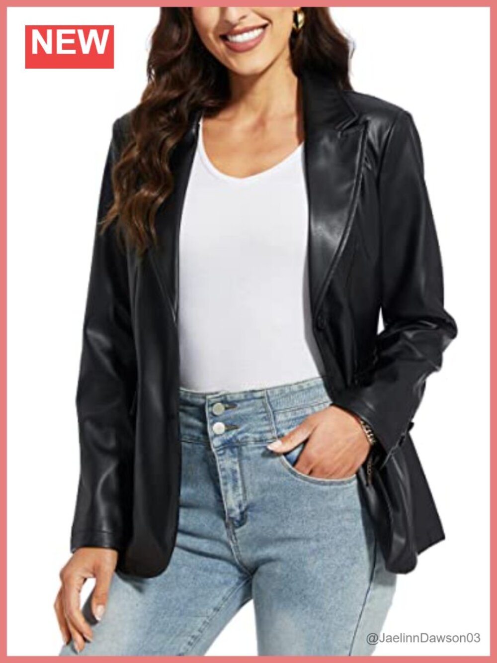 Faux Leather Blazer Jacket Oversized Casual Coat Long Sleeve Collared